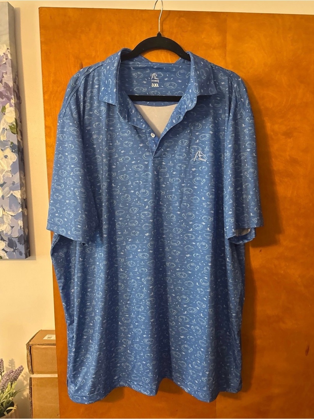 Rhoback Blue Short-Sleeve Performance Polo with Subtle Print